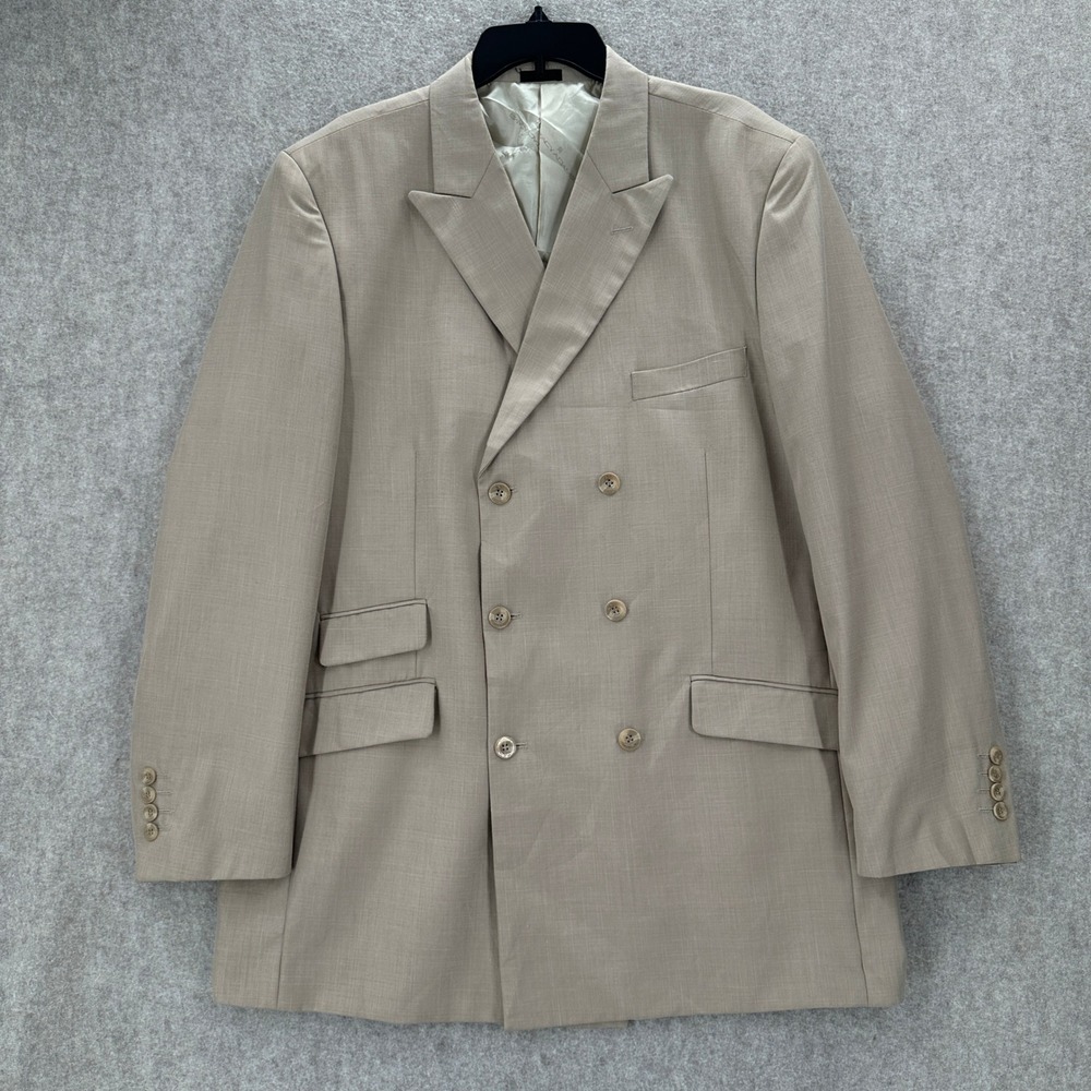Stacy Adams Mens Double Breasted Blazer Tan Khaki Peak Lapel Suit Jacket 46R